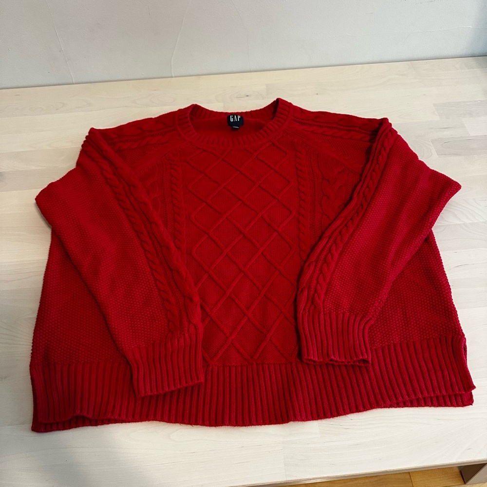 GAP Red Cable-Knit Crewneck Sweater